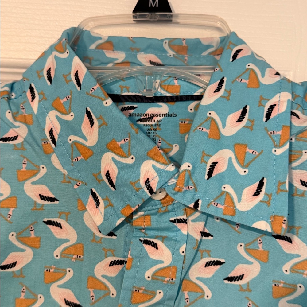 Amazon Essentials Teal Pelican Print Shirt - Picture 4 of 8
